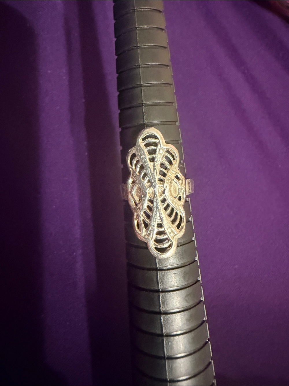 Sterling Silver Filigree Openwork Statement Ring - Silver